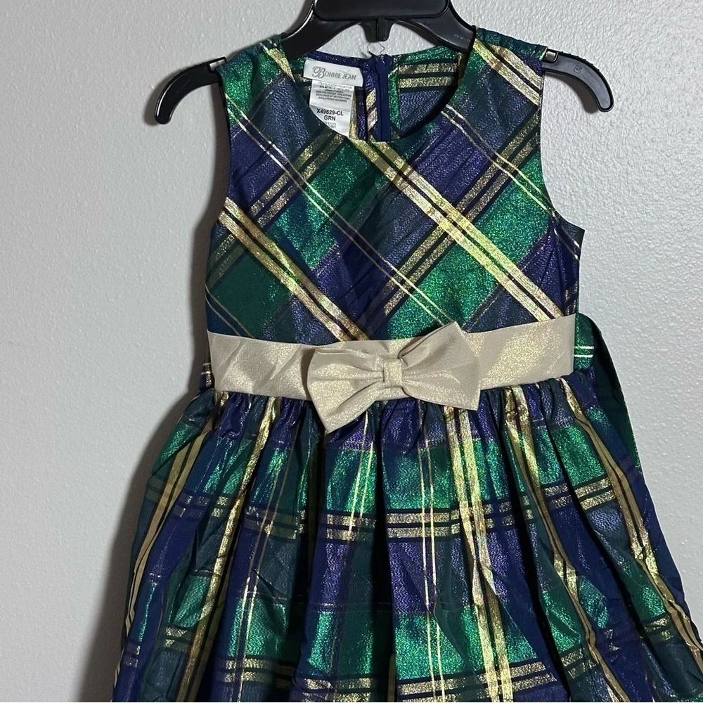 Bonnie Jean Kids Girls Green/Blue Sleeveless Holiday Christmas Dress size‎ 10.